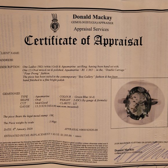 Stunning Natural Afghan Aquamarine Ring 3.65 CT, 18KT white gold, Blue-Green - Picture 10 of 10